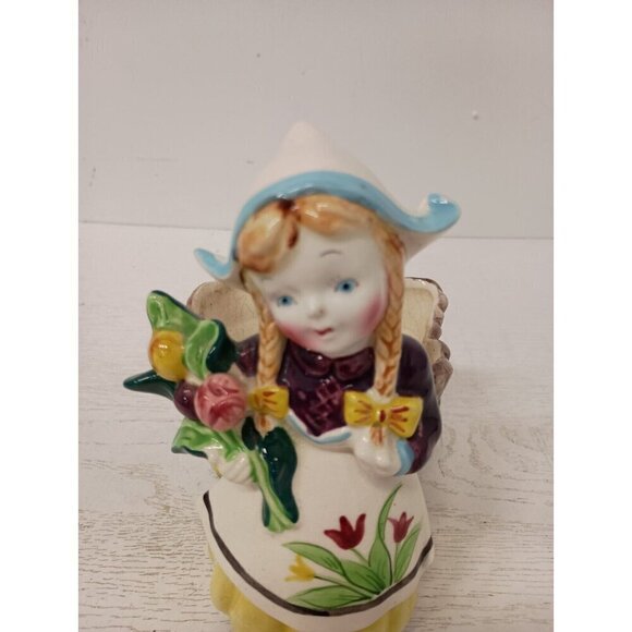 Vintage 1950s Napco Japan Ceramic Dutch Girl Planter Flower Pot Hand Painted - Picture 2 of 10